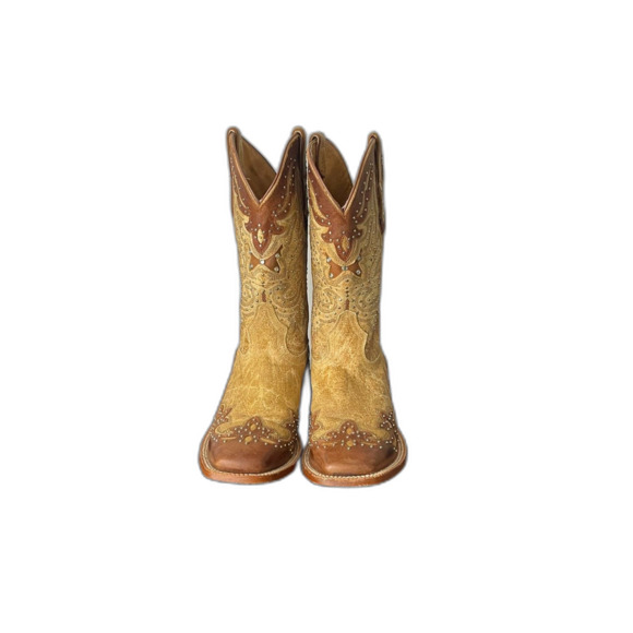 Johnny Ringo Rhinestone Cowgirl Tan Leather Boots Women’s 9B JR922-43 - Picture 2 of 16